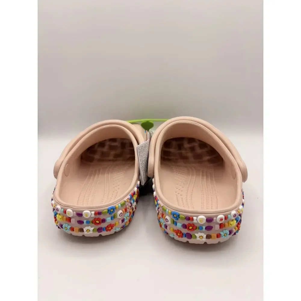 Crocs Kid’s Beaded Band Clog - Multicolor Beads Sandals Beige 211614 Sz J4 NWT